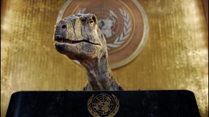 Dinosaurio "Frankie" advierte a humanos por el cambio climático