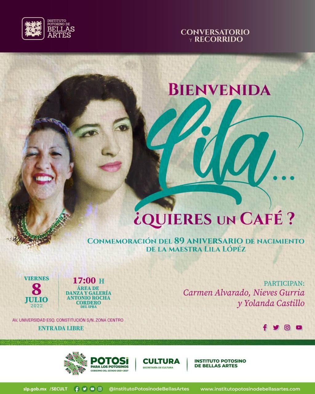 La Secretaría de Cultura de San Luis Potosí, invita al conversatorio y recorrido “Bienvenida, Lila. ¿Quieres un café?”