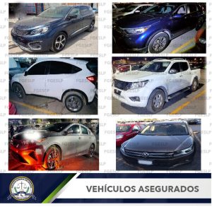 Fiscalía General del Estado de San Luis Potosí (FGESLP) aseguró seis vehículos que circulaban con diversas irregularidades.