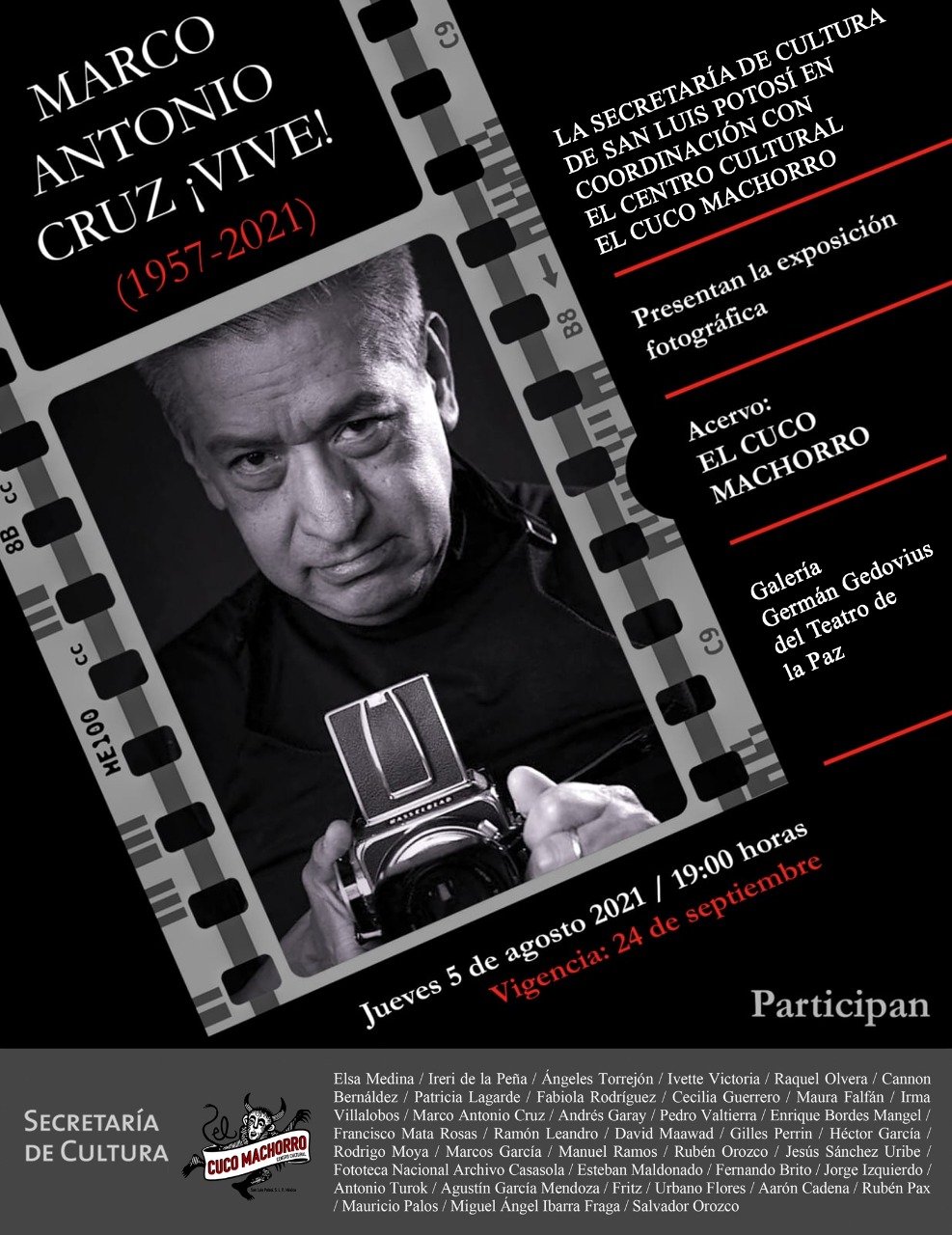 La Secretaría de Cultura invita al público a la inauguración de la exposición de fotografía Homenaje a “Marco Antonio Cruz Vive”