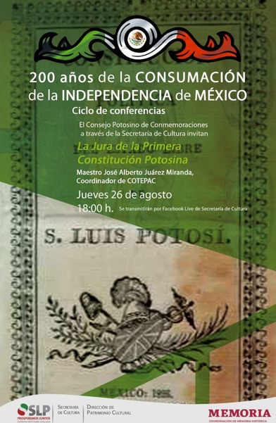 La SECULT, invita al público interesado a la presentación de la conferencia virtual La Jura de la Primera Constitución Potosina
