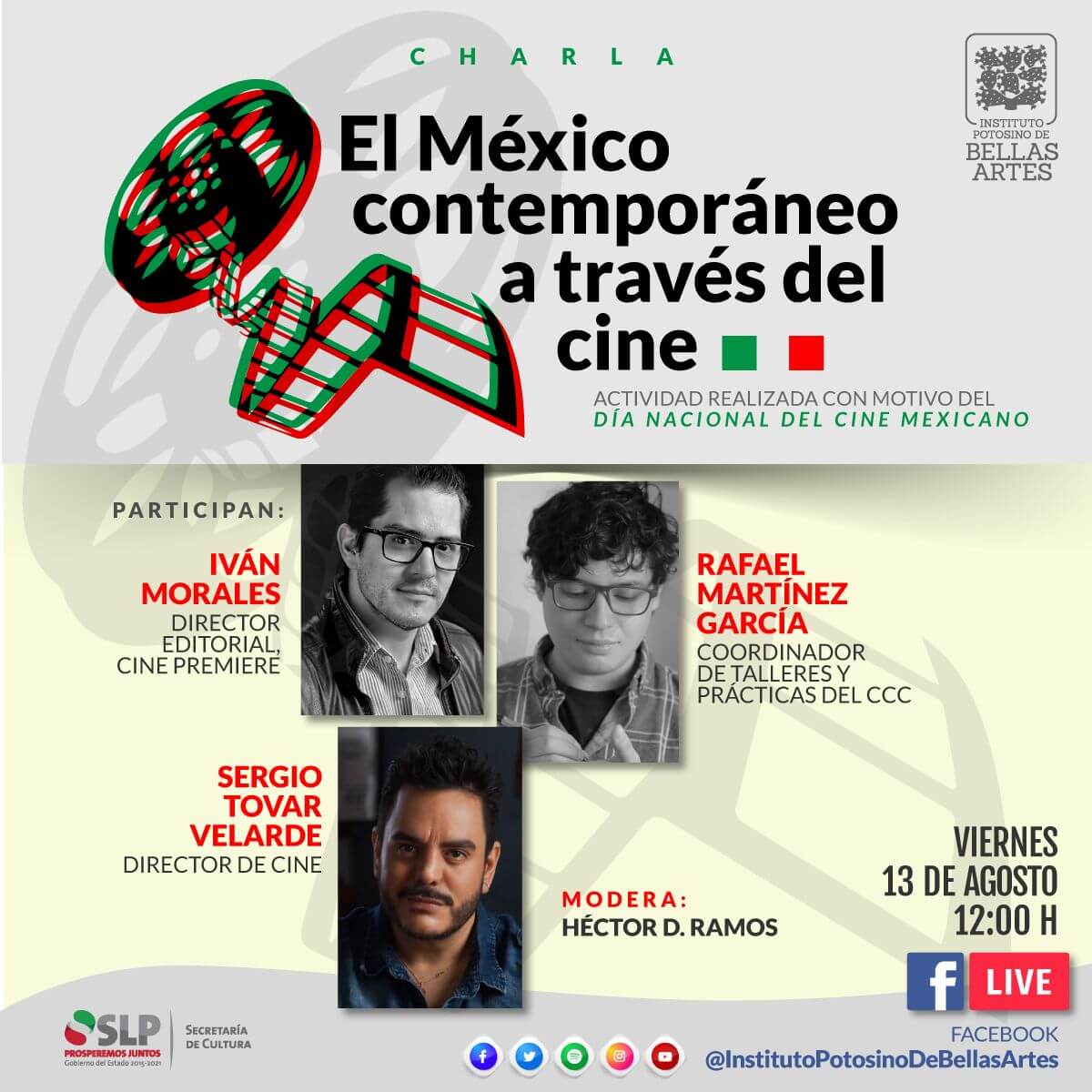 Reconocidos cineastas presentarán charla virtual vía Facebook Live para el Instituto Potosino de Bellas Artes, además, el recinto contará con contenidos especiales en torno a la fecha.