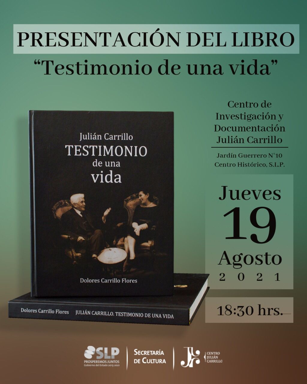 Secult invita al público en general a la presentación virtual del libro, «Julián Carrillo. Testimonio de una vida» de Dolores Carrillo Flores