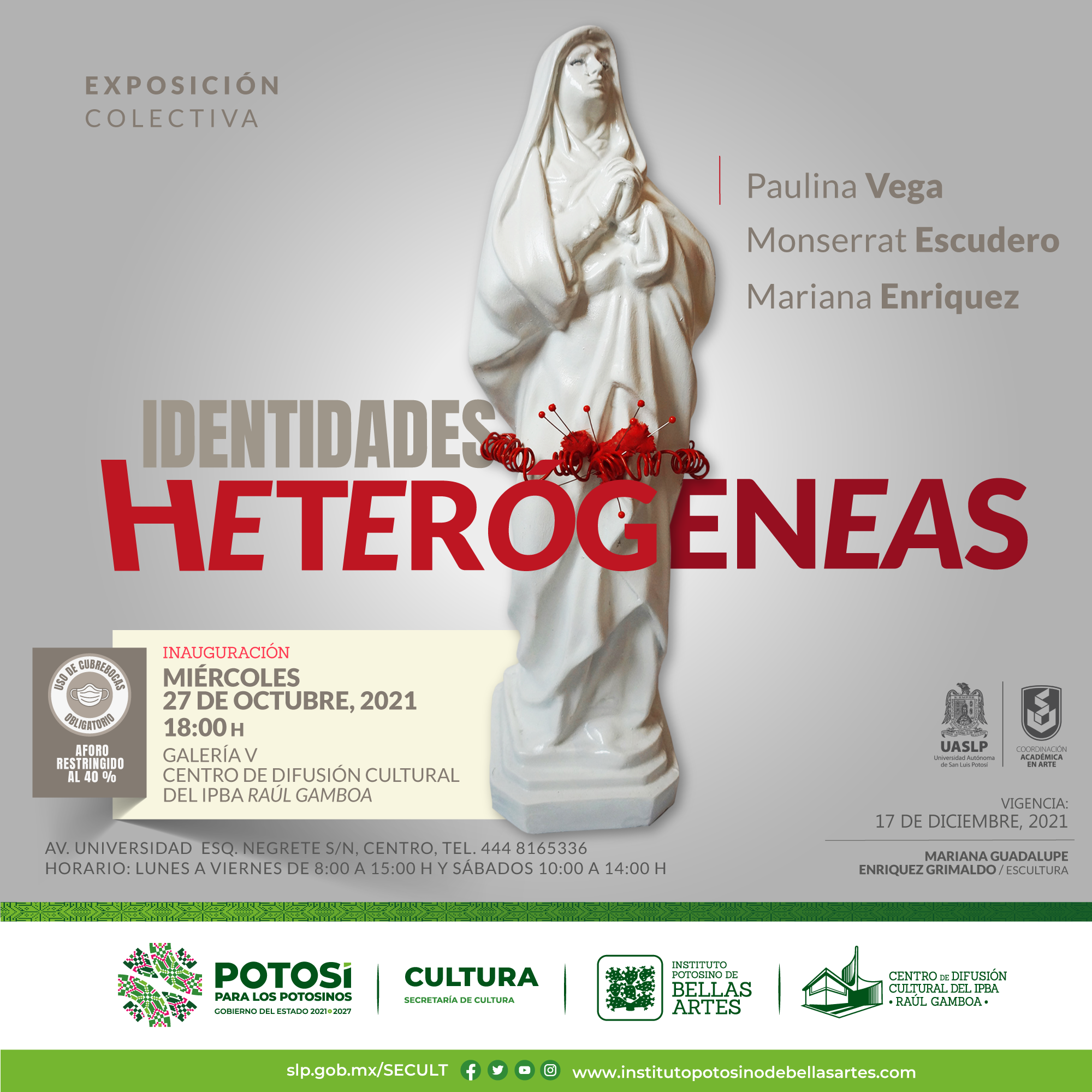 Secretaría de Cultura, invita al público general a la inauguración de las exposiciones “Identidades heterogéneas” y “(Tr)abajos escolares o tripalium"