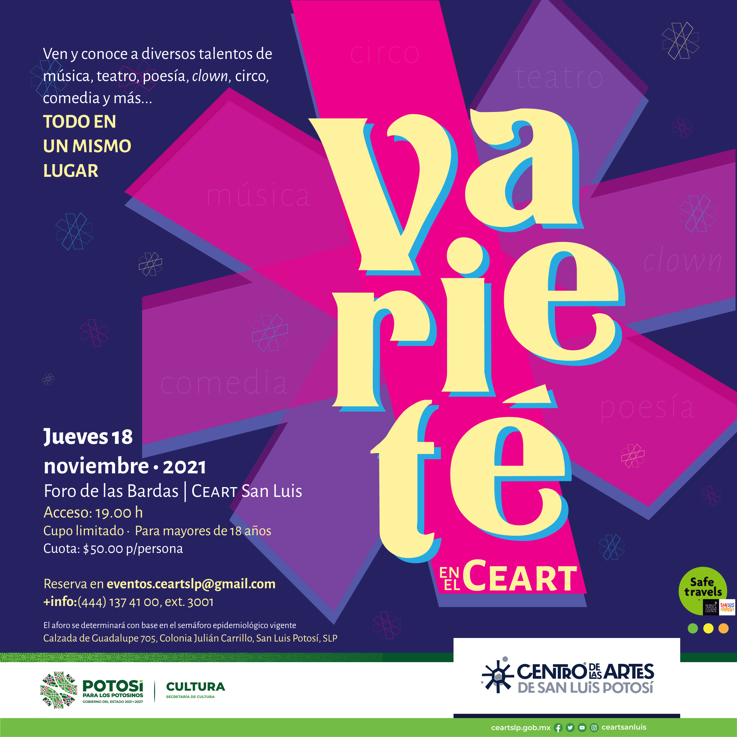Se llevará a cabo la primer Varieté en el Ceart, evento a realizarse este jueves 18 de noviembre 2021, en punto de las 19:00 h.