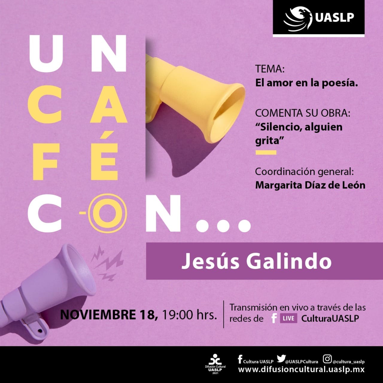 Departamento de Arte y Cultura de la UASLP, invita al público a participar en este evento que será transmitido a través de Facebook de Cultura UASLP