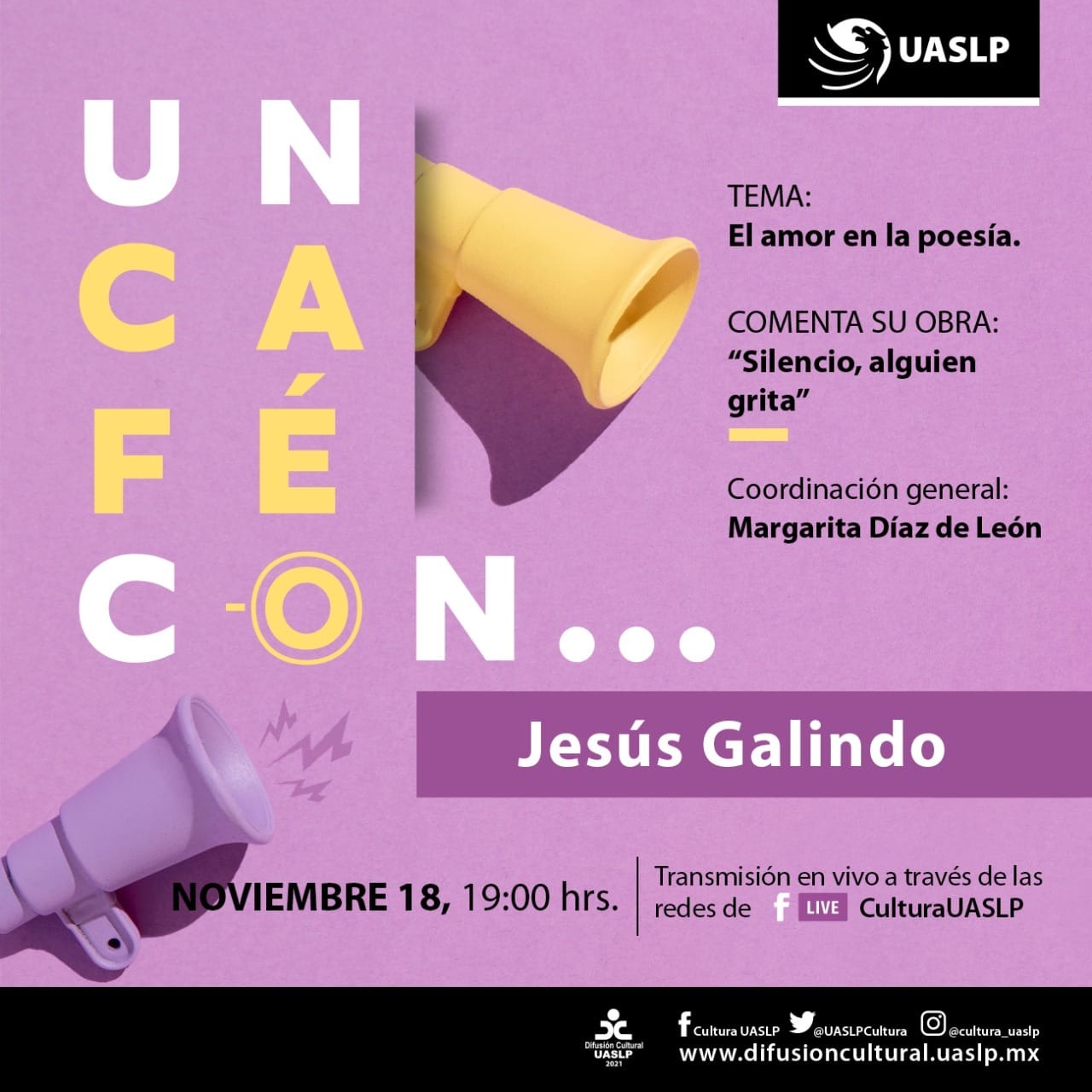 Departamento de Arte y Cultura de la UASLP, invita al público a participar en este evento que será transmitido a través de Facebook de Cultura UASLP