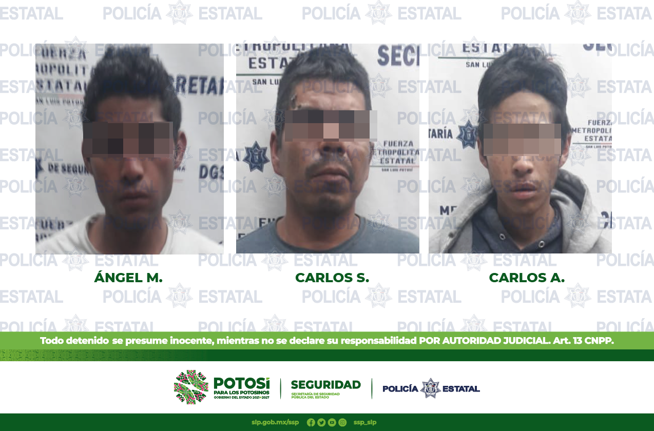 Gracias a un llamado de auxilio, Policías Estatales detuvieron a tres hombres por el presunto delito de allanamiento.