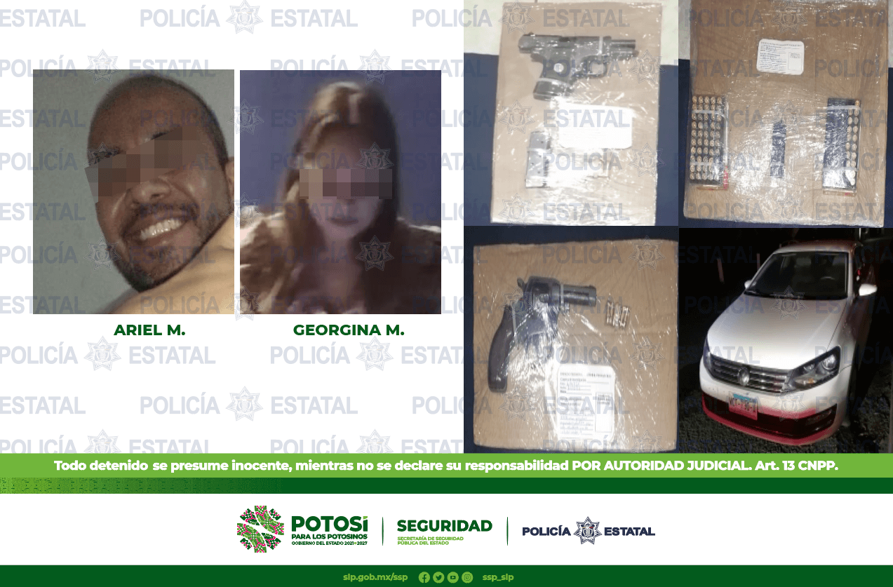 Agentes en la Zona Huasteca, detuvieron a dos personas por el presunto delito de portación de armas de fuego y cartuchos útiles