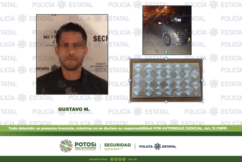 Estatales detuvieron a 4 personas por presunta posesión de droga, dos de ellos en la capital, uno en la zona Huasteca y otro en el Altiplano