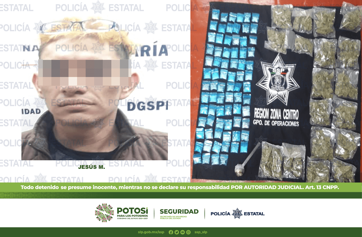 Como resultado de operativos de seguridad, Estatales detuvieron a un hombre por presunta posesión de varias dosis de marihuana y “cristal”.