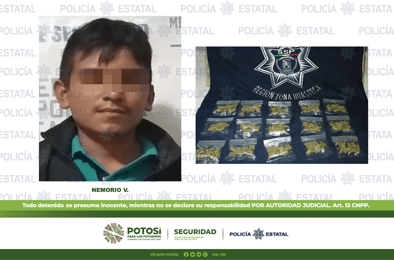 Policías Estatales adscritos a la región Huasteca, detuvieron a tres masculinos por el presunto delito de posesión de droga.