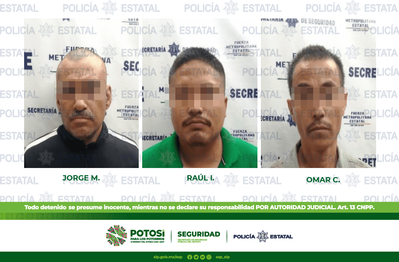Policías Estatales detuvieron a tres hombres por el presunto delito de allanamiento, en la colonia Simón Díaz