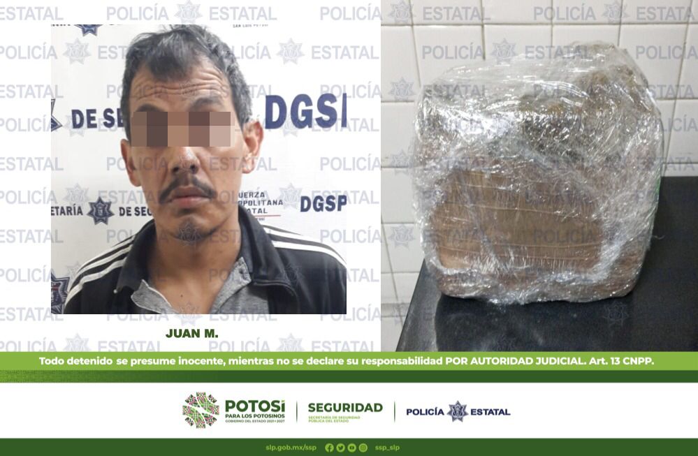 Policías Estatales lograron la detención de un hombre por presunta posesión de más de dos kilos de marihuana.