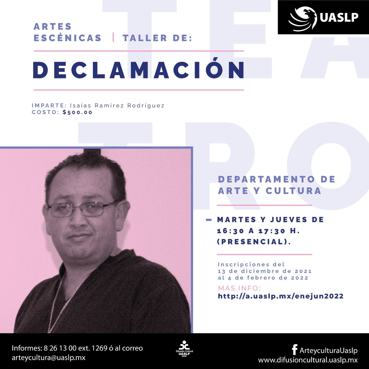 Departamento de Arte y Cultura-UASLP invita a Taller de Declamación