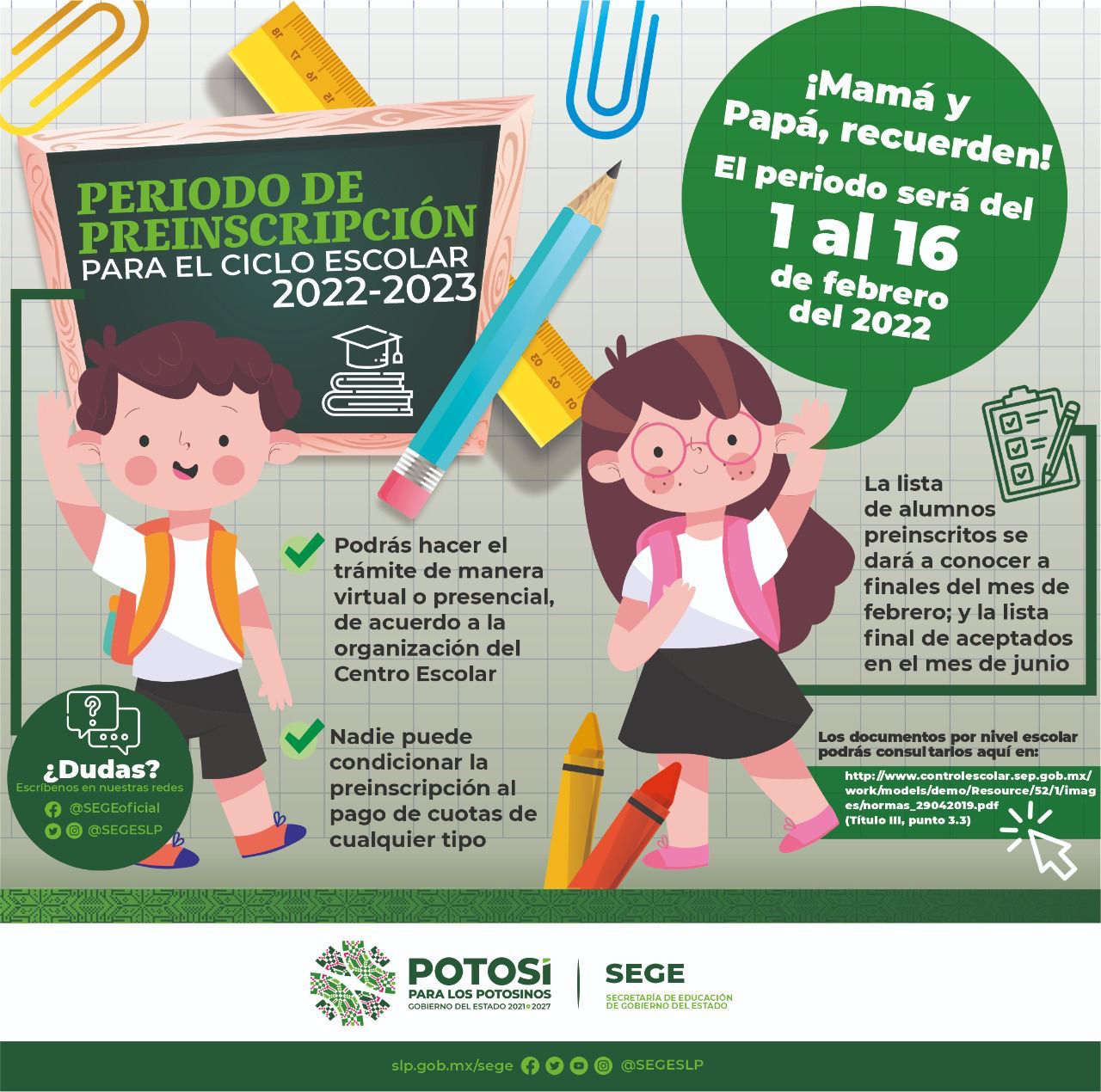 En febrero son las preinscripciones a educación básica