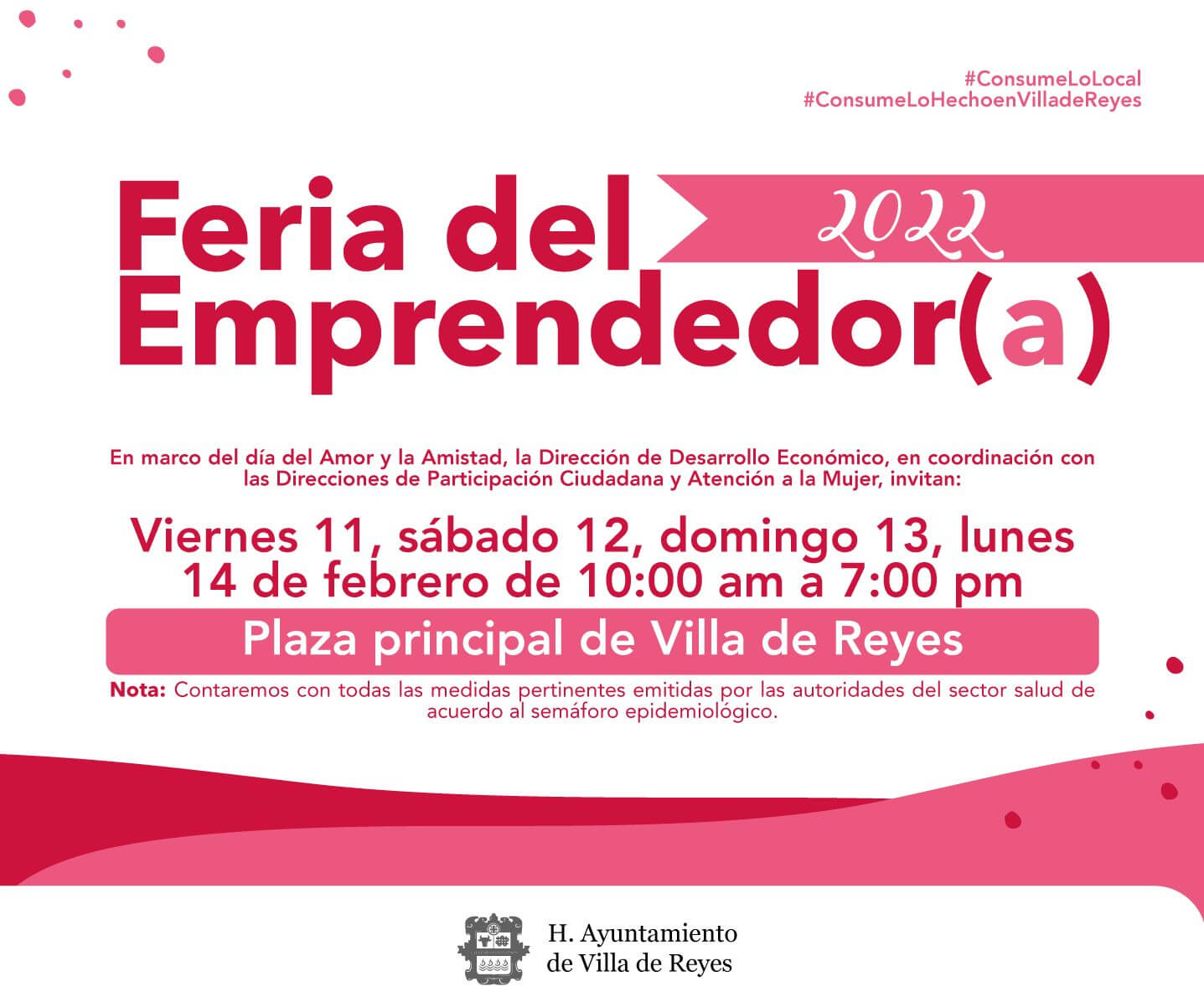 En Villa de Reyes se llevará a cabo la Feria del Emprendedor y Emprendedora este próximo 11 de febrero para concluir el 14 de febrero