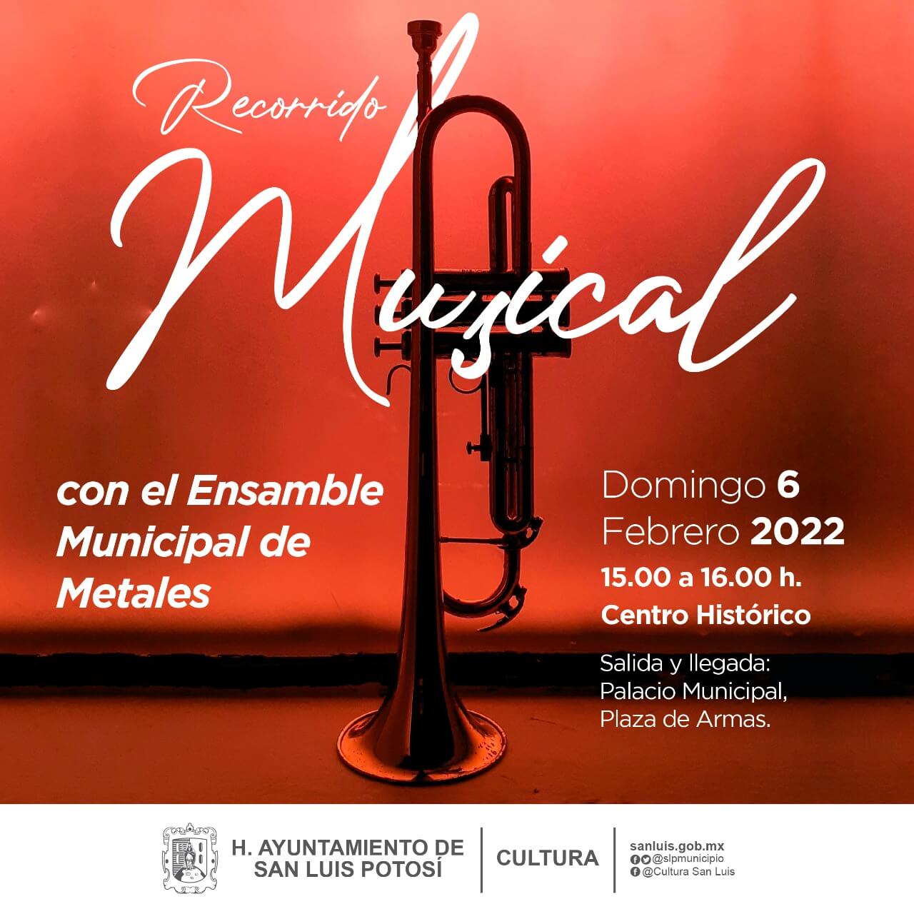 Dirección de Cultura Municipal invita a la población potosina al recorrido musical que realizará el Ensamble Municipal de Metales