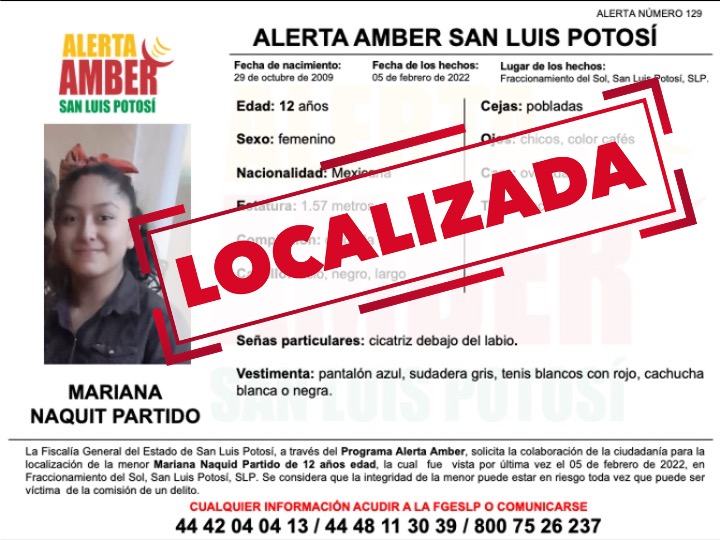 DESACTIVAN ALERTA AMBER POR ADOLESCENTE DE SLP