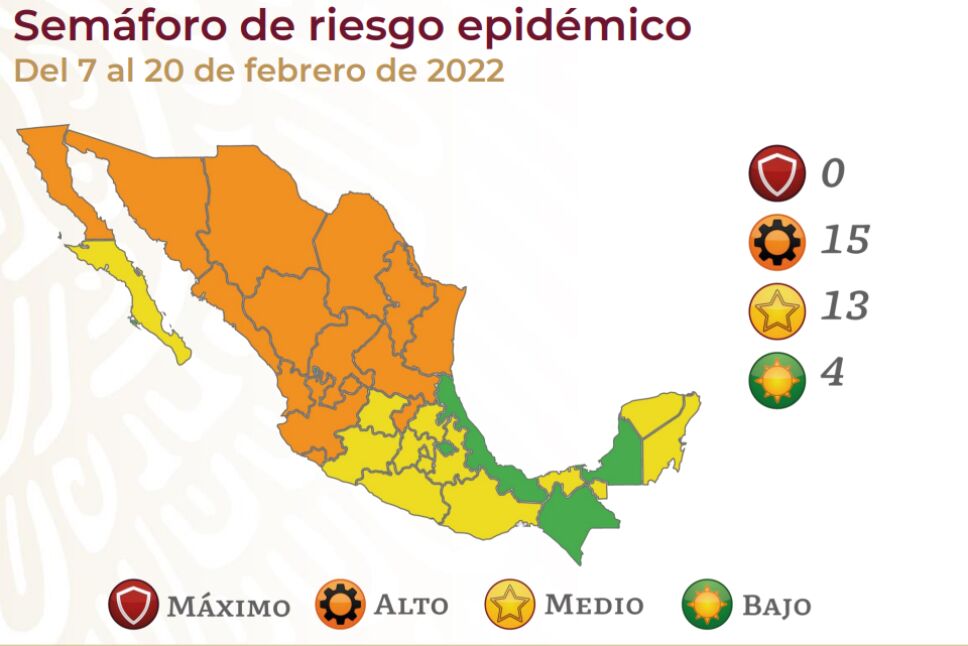 Semáforo Covid-19: 15 estados en naranja, 13 amarillo y 4 verde