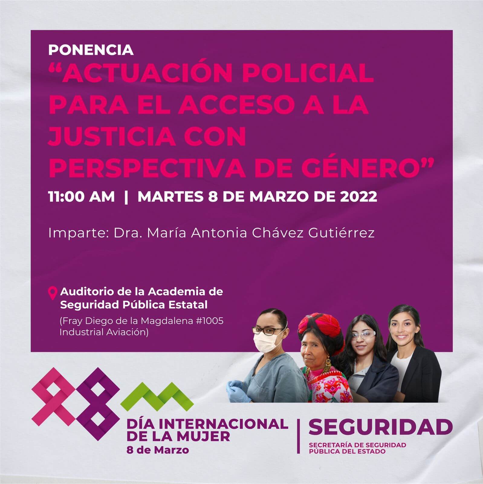 SSP informa que realizará la ponencia “Actuación Policial para el Acceso a la Justicia con Perspectiva de Género”