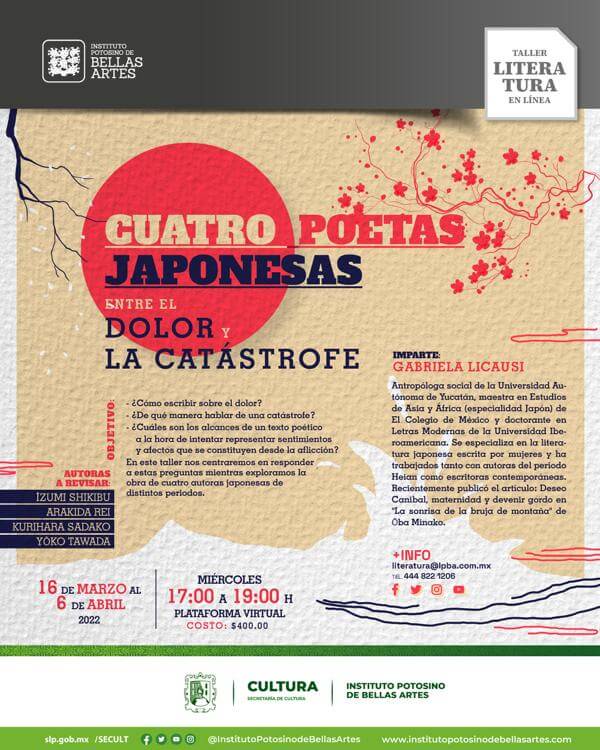 Invita al público interesado tanto en la poesía escrita por mujeres como en la cultura nipona, al taller digital “Cuatro poetas japonesas"