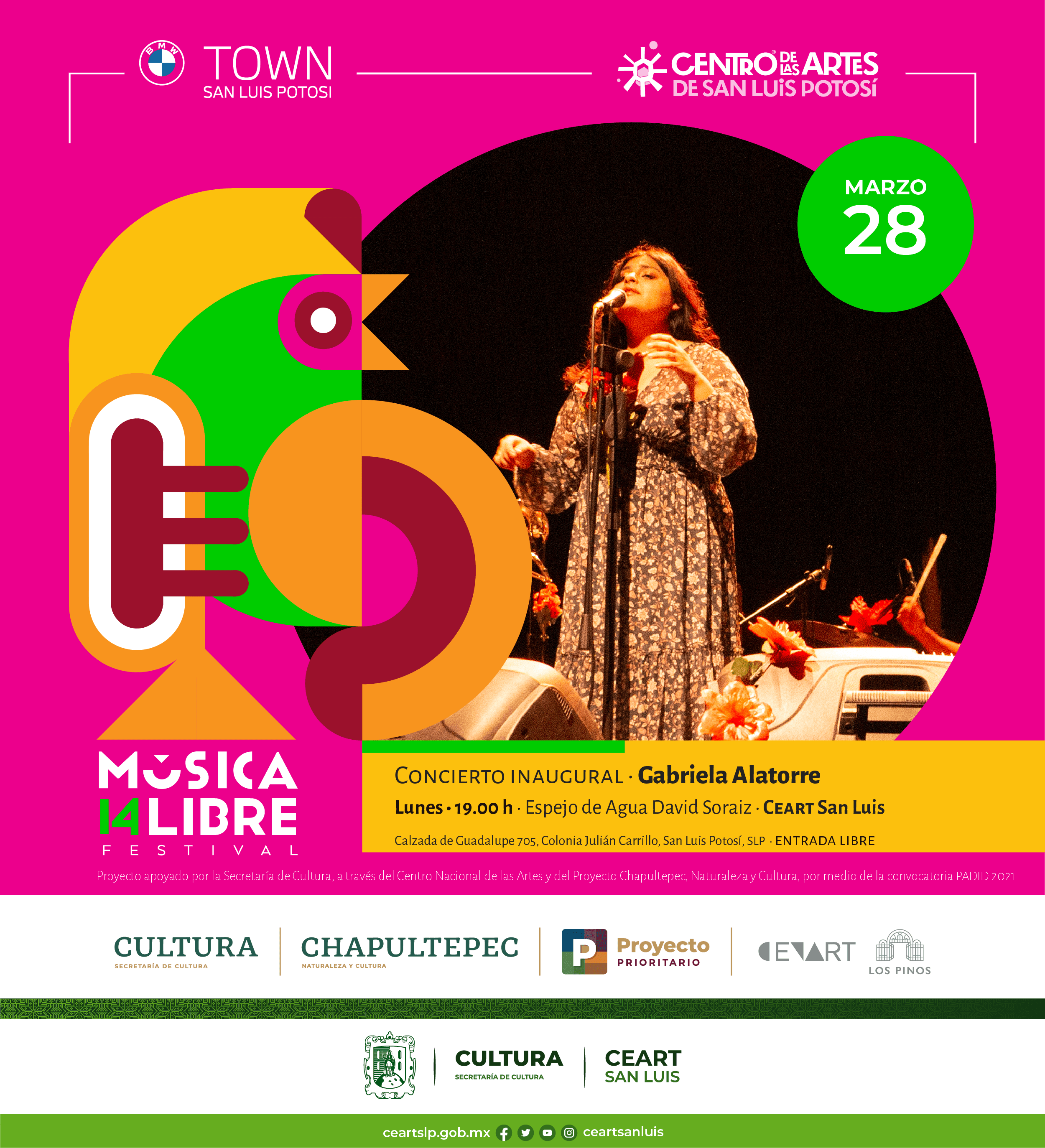El concierto inaugural lo dará Gabriela Alatorre y se llevará a cabo este lunes 28 de marzo, a las 19:00 h en el Ceart San Luis