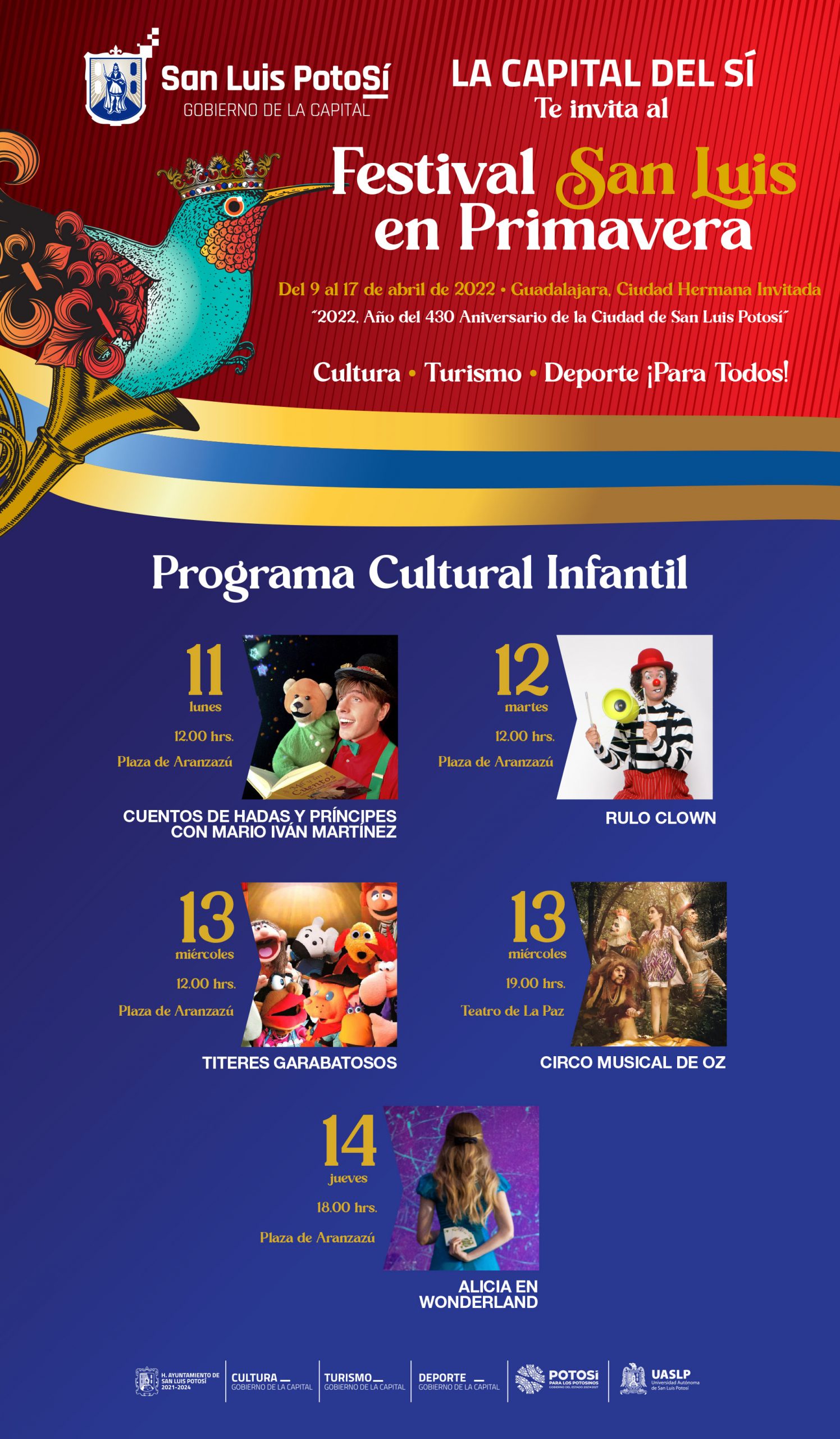 Podrán encontrar un Programa Cultural Infantil gratuito dentro del Festival San Luis en Primavera, a fin de que no se queden en casa
