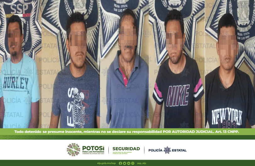 Agentes de la Policía detuvieron a cinco masculinos como probables responsables de los delitos de intento de robo y posesión de enervante