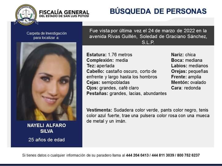 FGE CONTINÚA CON LA DIFUSIÓN DE FICHA DE BÚSQUEDA DE NAYELY ALFARO, EN REDES INSTITUCIONALES