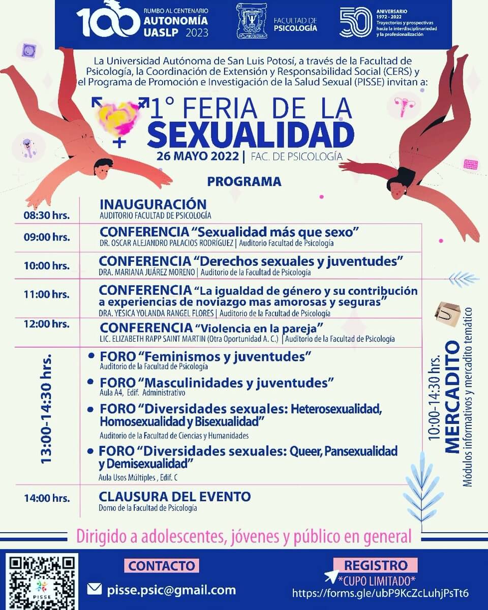La Facultad de Psicología de la UASLP invita a adolescentes, jóvenes y público en general a la 1ª. Feria de la Sexualidad