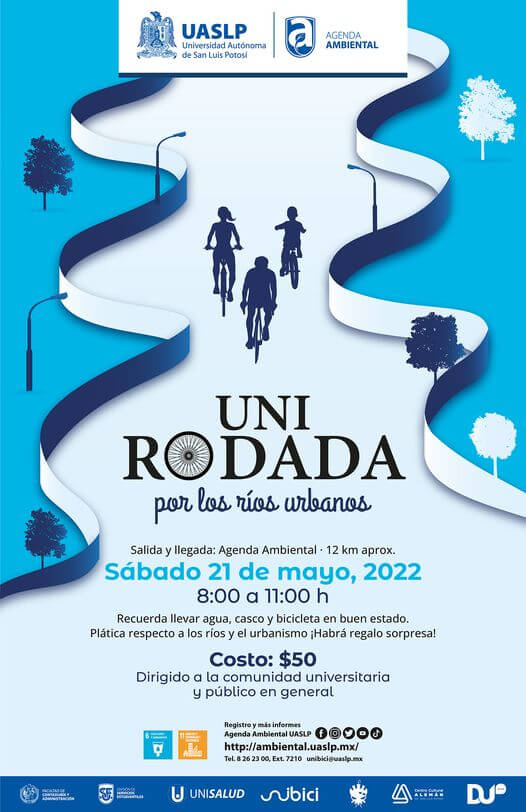 Este sábado 21 de mayo, la UASLP realizará la Unirodada por los ríos, misma que tendrá un recorrido aproximado de 12 kilómetros