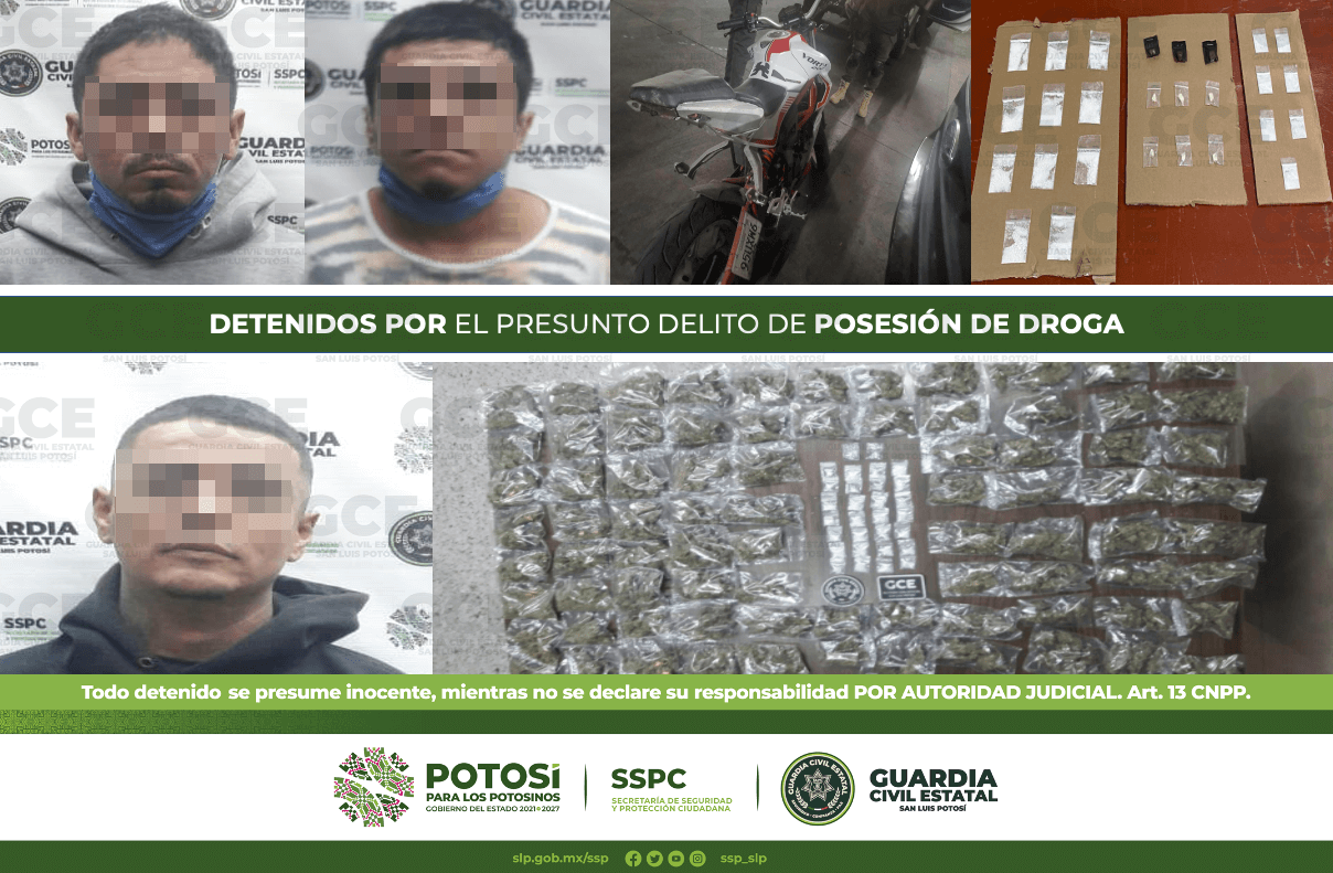 Agentes de la Guardia Civil Estatal (GCE) detuvieron a tres presuntos narcomenudistas con dosis de marihuana, “cristal”, cocaína y crack.