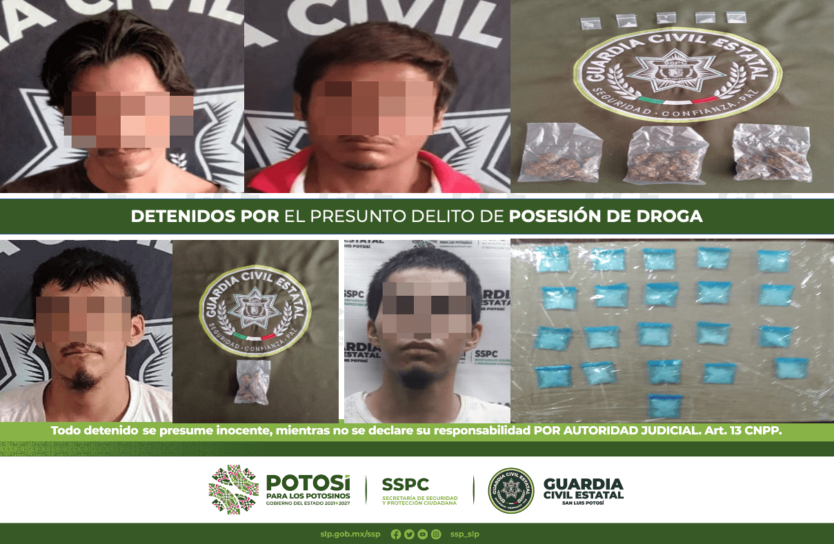 Policías de la Guardia Civil Estatal (GCE) detuvieron a siete personas por presunta posesión de droga.