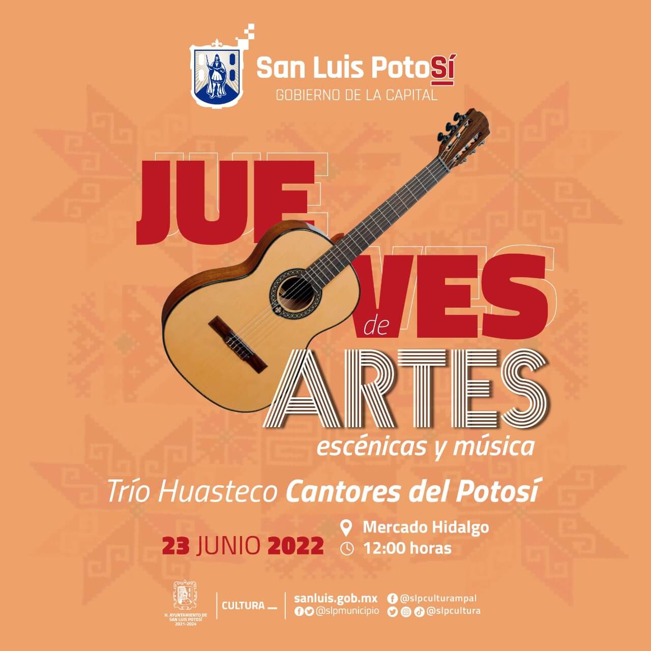 El Trio Huasteco “Los Cantores del Potosí” se presenta este jueves 23 de junio a las 12 horas en el Mercado Hidalgo.