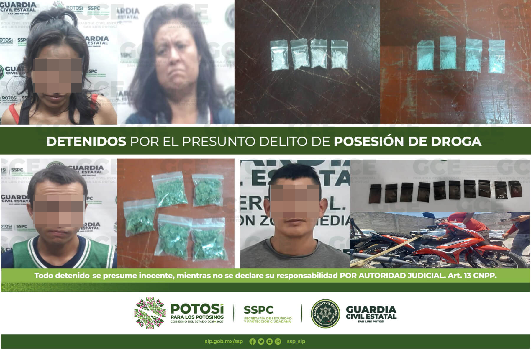 Agentes de la Guardia Civil Estatal detuvieron en diferentes acciones a 8 personas por el presunto delito de posesión de droga.