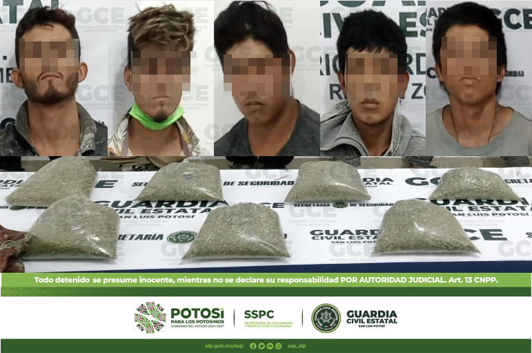 Agentes de la Guardia Civil Estatal efectuaron la detención de 6 personas por la presunta posesión de más de un kilo de marihuana