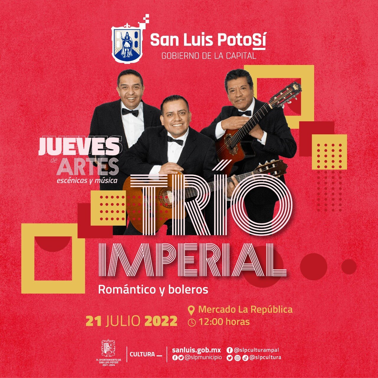 Este próximo 21 de julio la propuesta romántica y de boleros del Trio Imperial se presentará en el Mercado Municipal