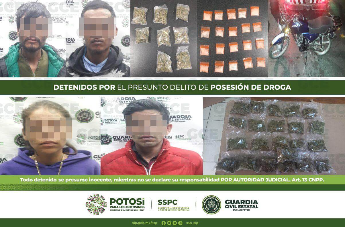 Agentes de la Guardia Civil Estatal (GCE) detuvieron a cuatro personas por el presunto delito de posesión de droga.