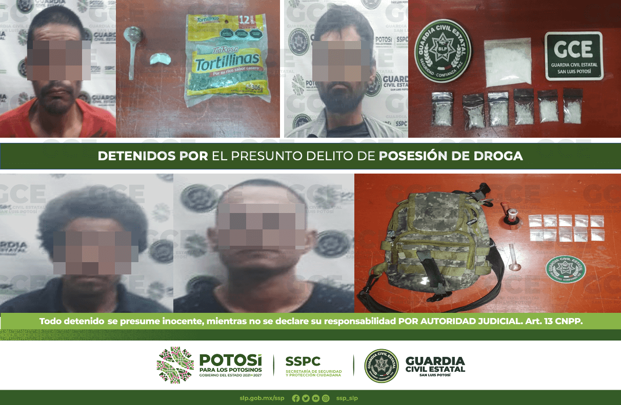 Oficiales de la Guardia Civil Estatal (GCE) detuvieron a cuatro personas por el presunto delito de posesión de droga.