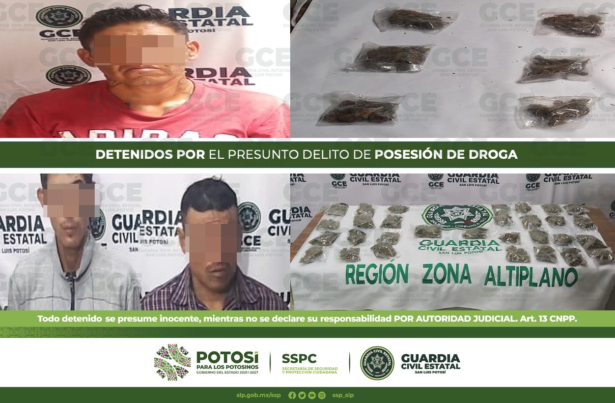 En distintas acciones, policías de la Guardia Civil Estatal (GCE) detuvieron a tres hombres y aseguraron 26 dosis de enervantes.