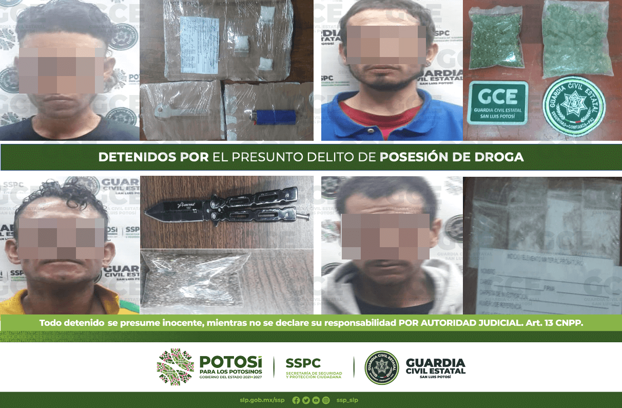 8 personas fueron detenidas por agentes de la Guardia Civil Estatal (GCE) tras asegurarles dosis de marihuana y “cristal”.