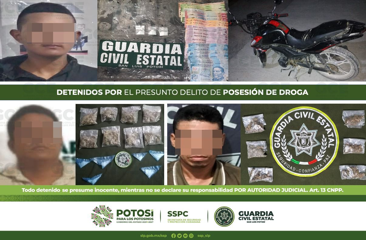 Elementos de la Guardia Civil Estatal (GCE) detuvieron a 7 personas tras asegurarles varias dosis de droga.