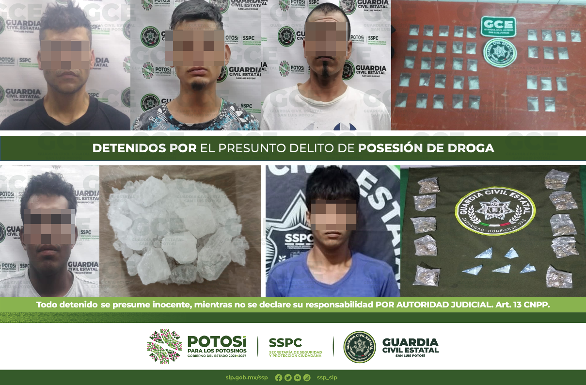 Elementos de la Guardia Civil Estatal (GCE) aseguraron 58 dosis de estupefacientes y detuvieron a 9 personas por presunta posesión de droga.