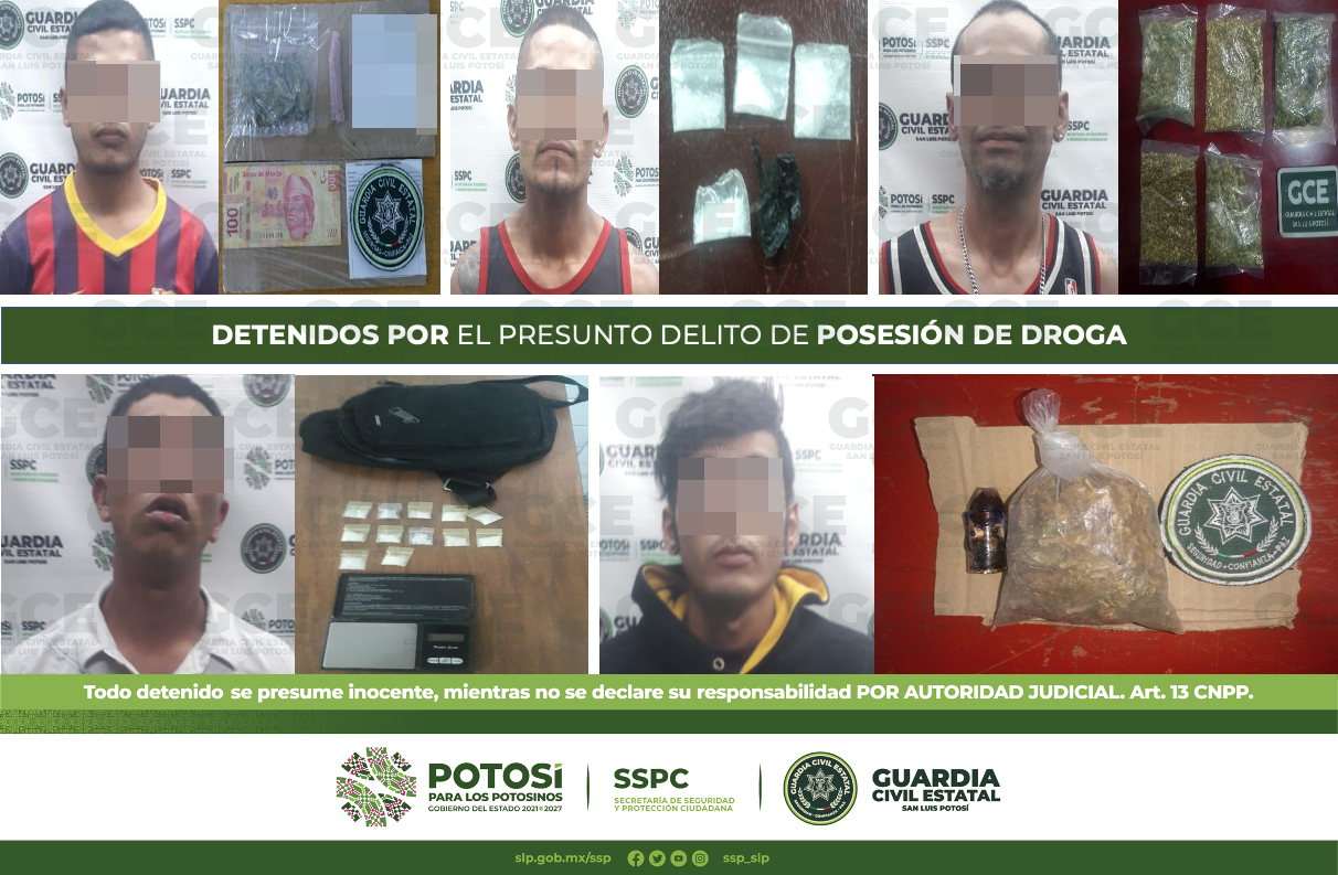 Fueron detenidas 9 personas por el presunto delito de posesión de droga y se aseguraron 74 dosis de enervantes.