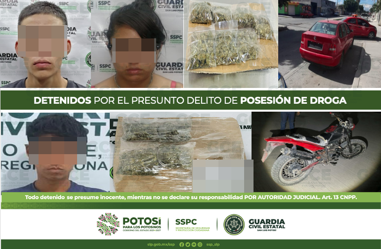 Agentes de la Guardia Civil Estatal (GCE) detuvieron a 8 personas por presunta posesión de droga; asegurando 43 dosis de enervantes.