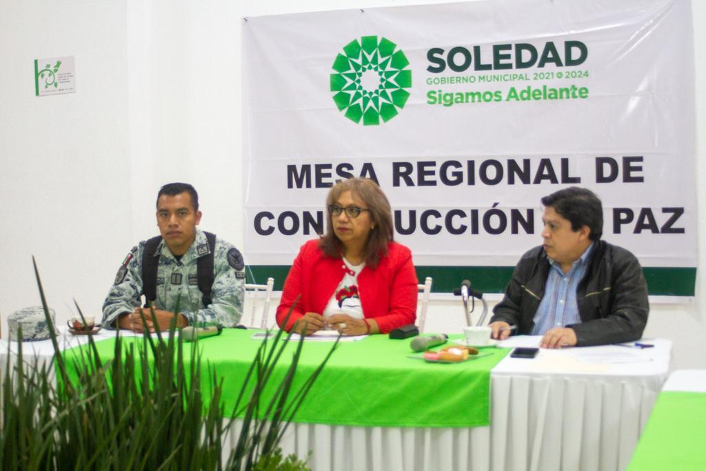 La presidenta municipal de Soledad llevo a cabo la Mesa Regional de Construcción de Paz la mañana de este jueves en Palacio Municipal.