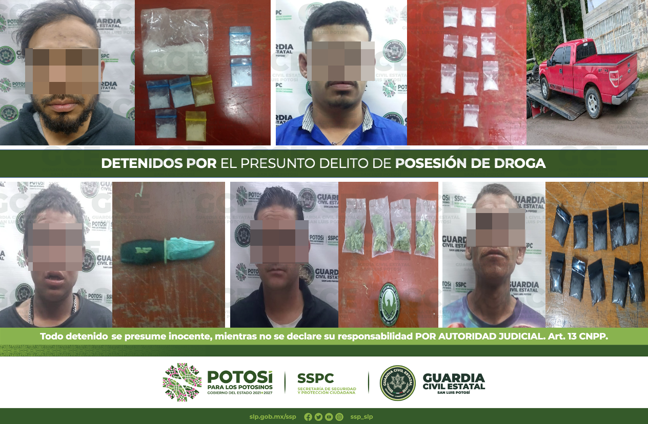 Agentes de la Guardia Civil Estatal (GCE) detuvieron a 7 personas por el presunto delito de posesión de droga.