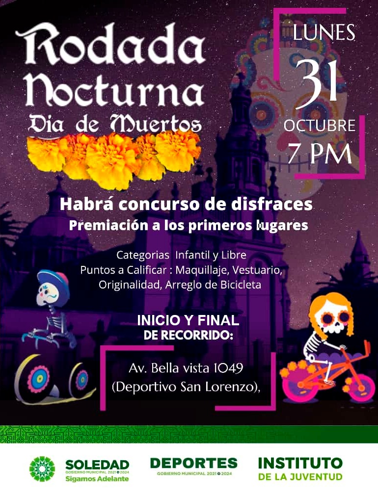 Instituto Municipal de la Juventud y la Dirección de Deportes Municipal, preparan la rodada nocturna de Día de Muertos