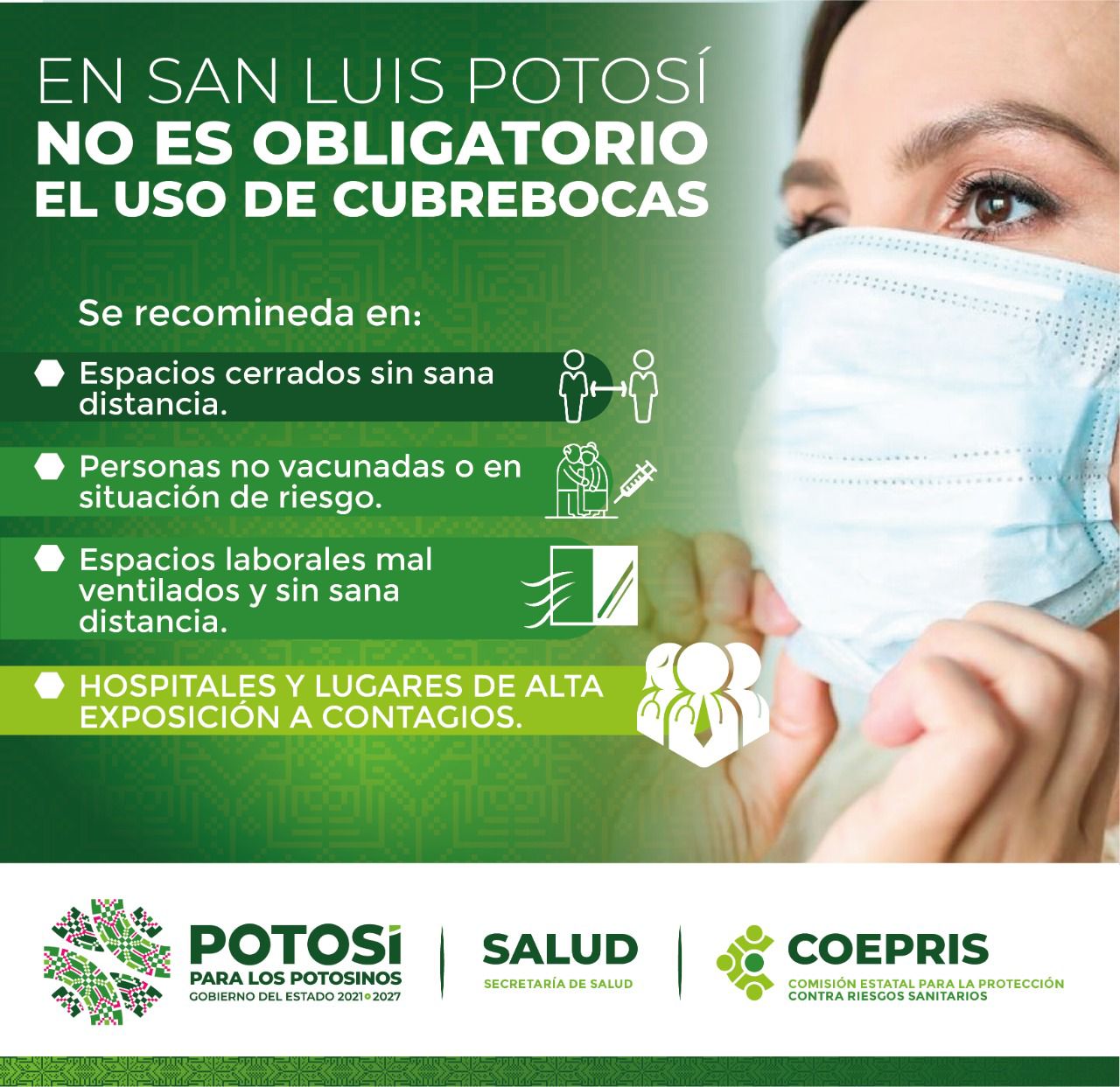 Desde el pasado mes de septiembre, giró instrucciones para transitar a un modelo de prevención donde el uso de la mascarilla ya no es obligatorio